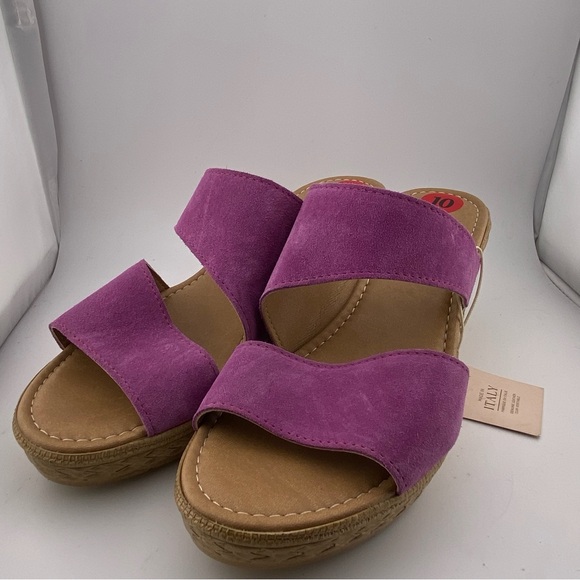 MARIELLA Wedge Sandals Genuine Suede Wedge in Magenta - Picture 3 of 8